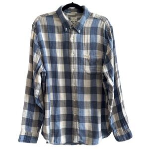 J. Crew Slim Double-Weave Shirt Blue Plaid Long Sleeve Button Down 100% Cotton